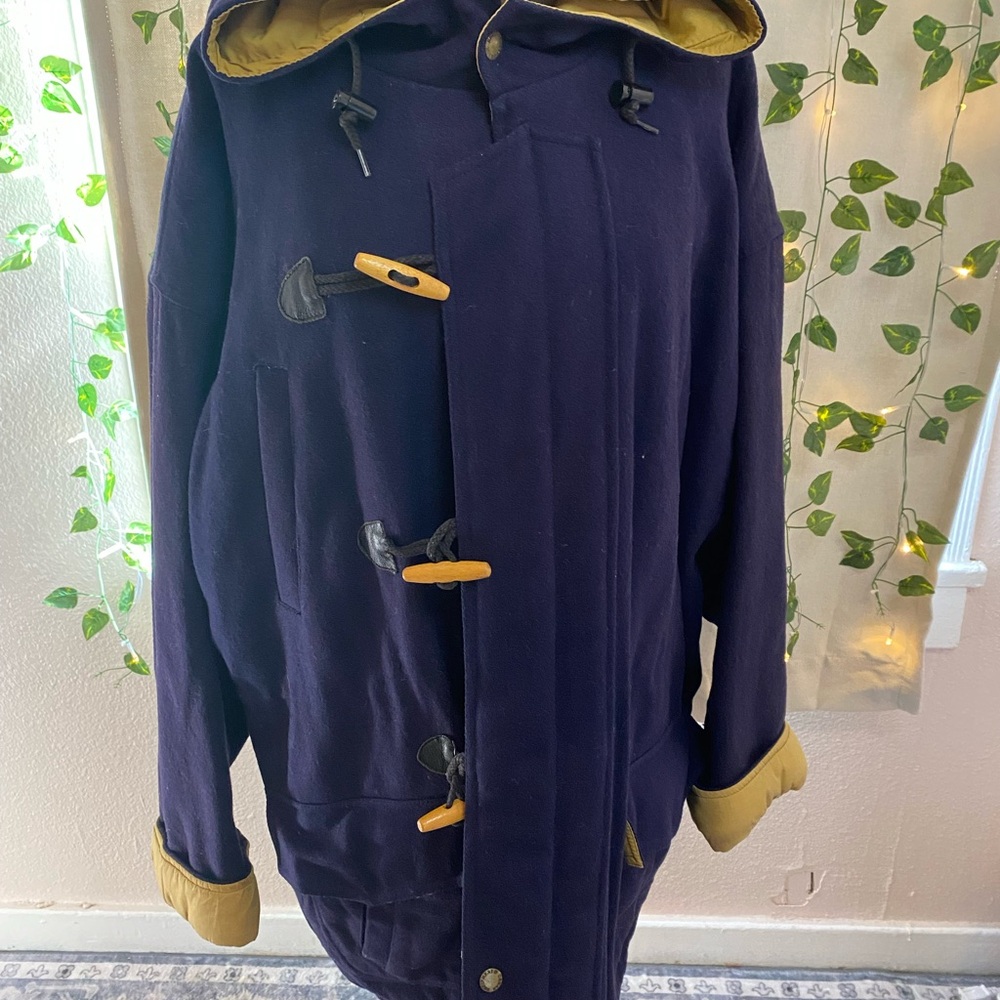 Vintage Style duffle coat  by Urban Equipment Country Navy and Tan Trench Coat